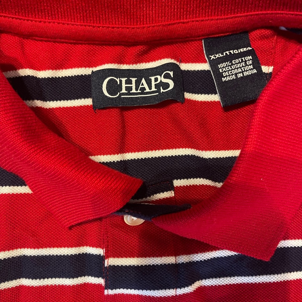 Chaps Red and White Polo Shirt Classic Striped Design